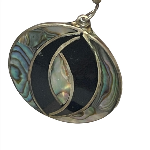 Vintage Alpaca Mexico Round dangle earrings with Abalone & black onyx finish - Picture 4 of 4